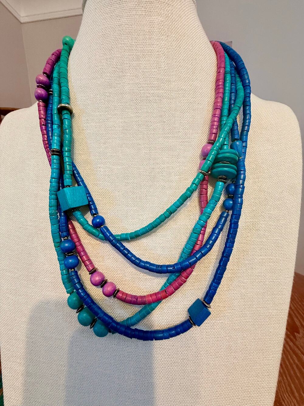 Multistrand Heishi Wood Bead Statement Necklace